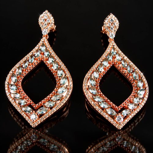 Zilveren oorringen roos goud veguld Model Grey Elegance zilveren oorringen oorbellen roos goud verguld gezet met grijze stenen en cubic zirconia