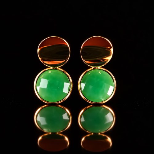 Oorringen Model 1 Round goudkleurig met groene opaque steen