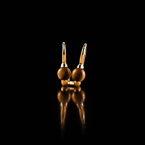 model Piccolo oorringen in zilver roze verguld cabochon bruin