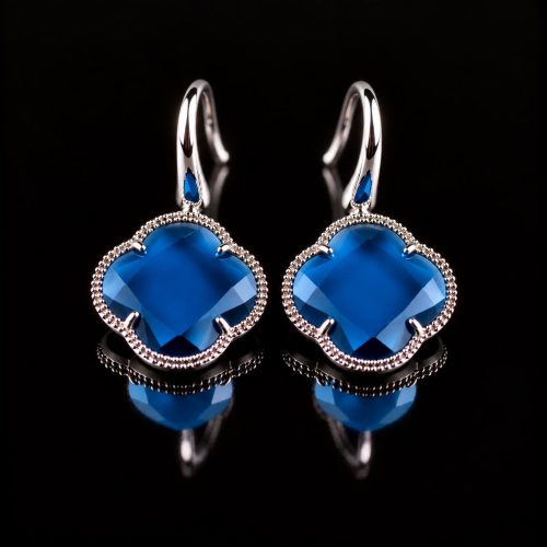 Zilveren oorringen oorbellen model Fiori klaver blauw