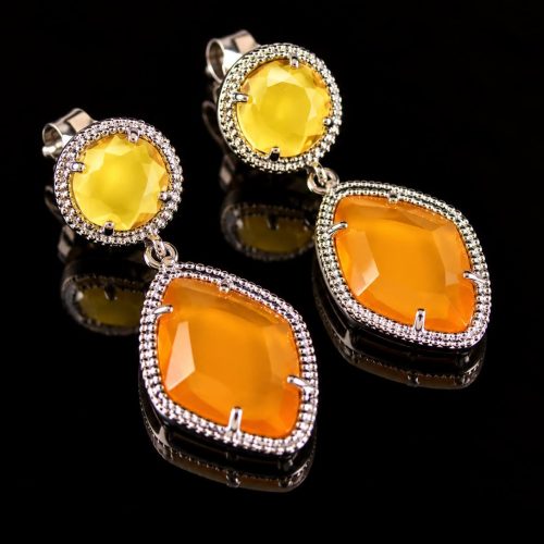 Zilveren oorringen oorbellen Model Tango gezet met oranje en gele stenen