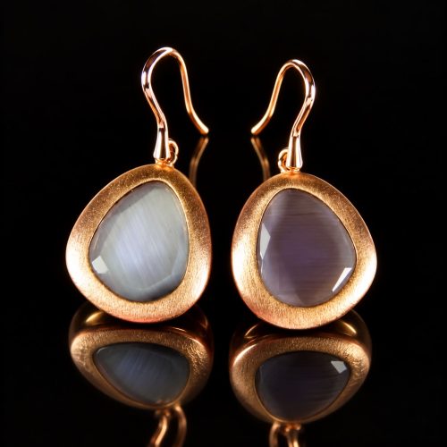 Zilveren oorringen oorbellen roos goud verguld Model Playfull Colors gezet met grijze steen