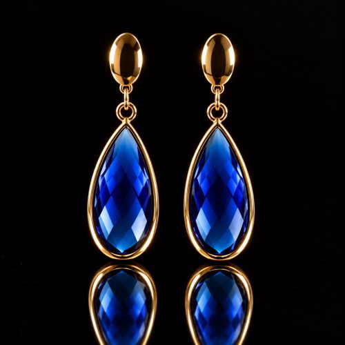 Oorringen Model Drop goudkleurig met blauwe steen
