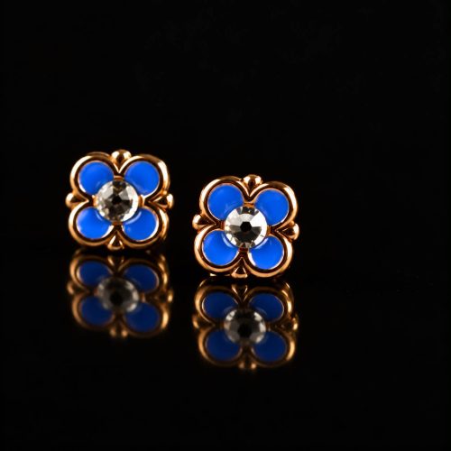 model Lucia oorringen in zilver roze verguld bloem blauwe email