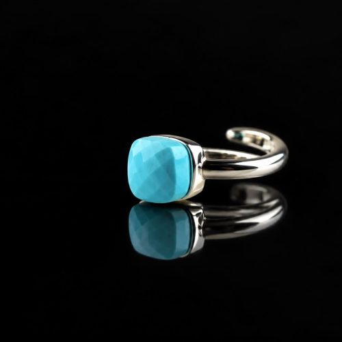 ring in zilver gerodieerd model carré turkoois