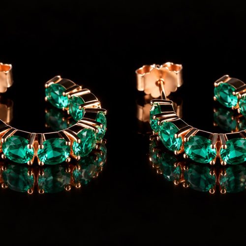 Oorringen oorbellen creolen in zilver roos goud verguld gezet met groene stenen