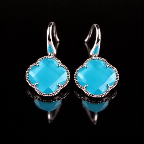 Zilveren oorringen oorbellen model Fiori klaver turkoois blauw