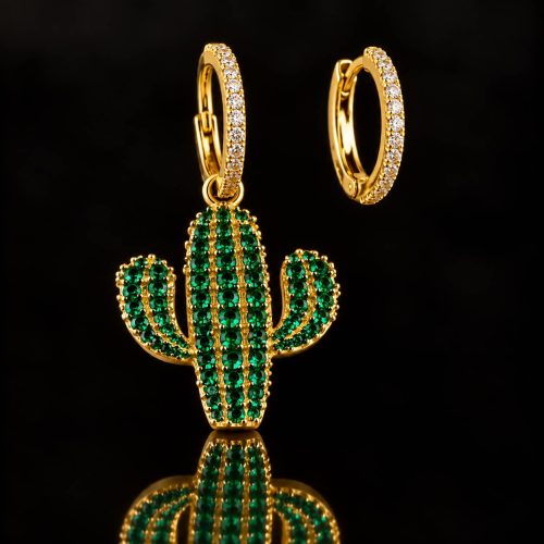 Zilveren oorringen oorbellen geel goud verguld cactus