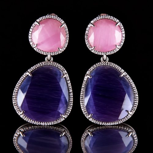 Zilveren oorringen oorbellen Model Inspiring gezet met roze en blauwe stenen