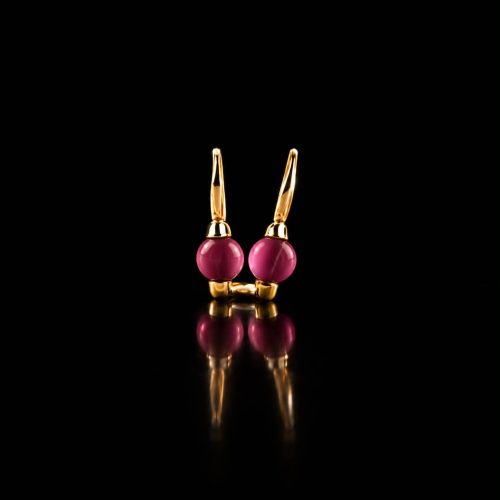 model Piccolo oorringen in zilver roze verguld cabochon felroze