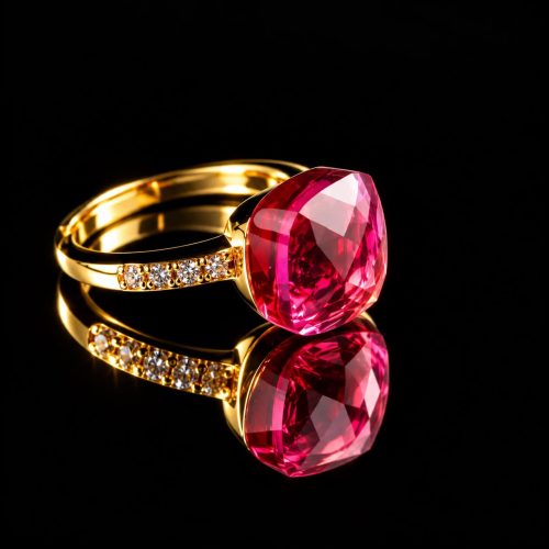Zilveren ring geelgoud verguld model pomellato rode steen en cubic zirconia