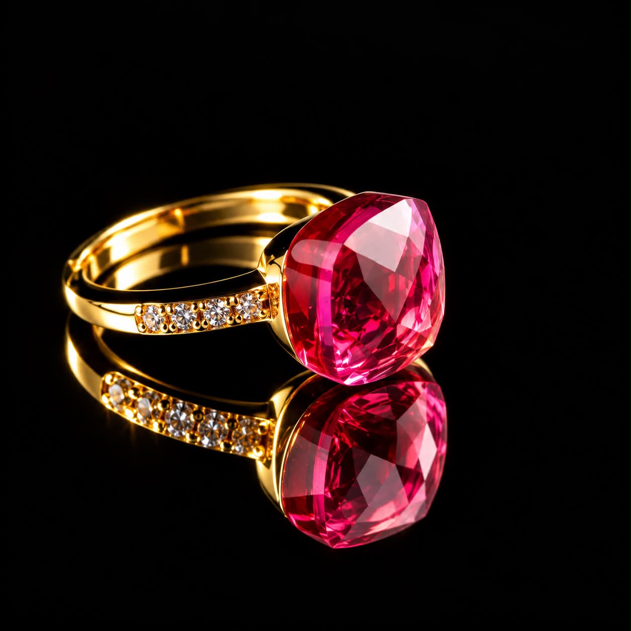 Zilveren ring geelgoud verguld model pomellato rode steen en cubic zirconia