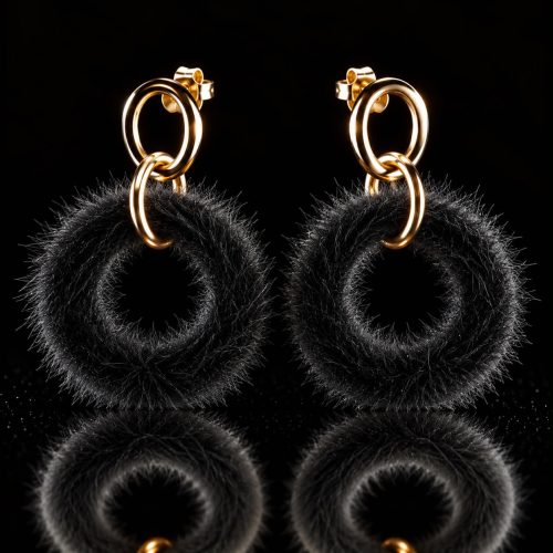 Oorringen Model Cirkel Fur goudkleurig met zwarte pels cirkel