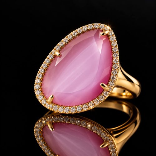 ring in zilver roze verguld model druppel gezet roze steen