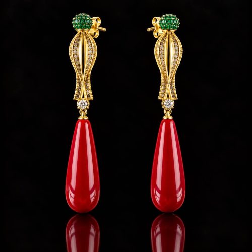 Zilveren oorringen oorbellen geel goud verguld Model Red Parrot papegaai en rode steen