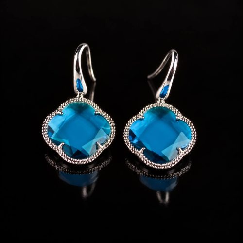 Zilveren oorringen oorbellen model Fiori klaver blauw