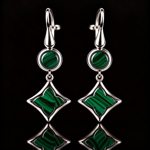 zilveren oorringen oorbellen Model Blooming Flowers met groene steen