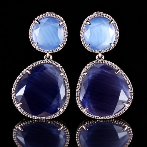 Zilveren oorringen oorbellen Model Inspiring gezet met blauwe en paarse stenen