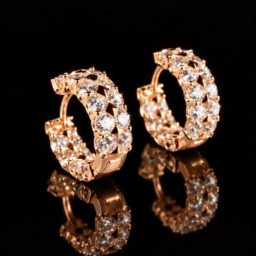 Zilveren creolen oorringen oorbellen roos goud verguld gezet met cubic zirconia