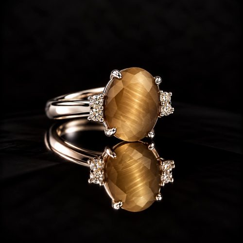 ring in zilver model eclips gezet met bruine steen en cubic zirconia