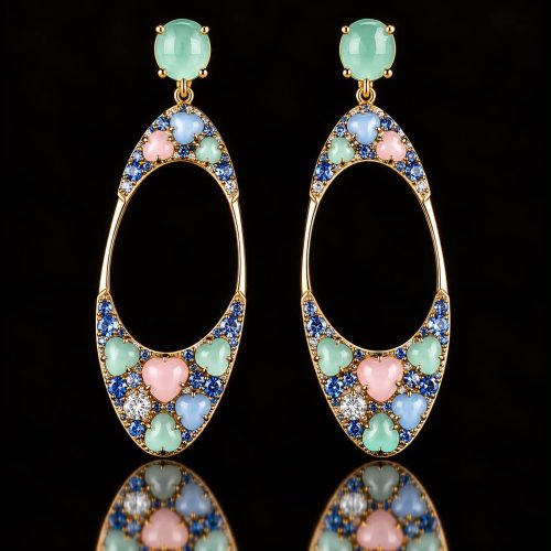 Zilveren oorringen oorbellen geel goud verguld Model Magic Stardust Big gezet met gekleurde stenen blauw, groen , roos