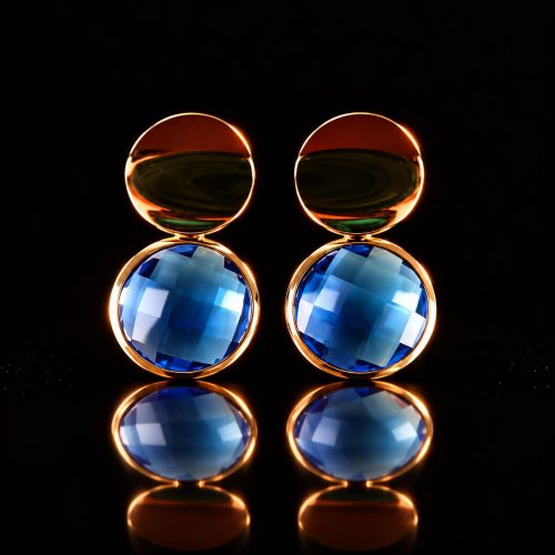 Oorringen Model 1 Round goudkleurig met blauwe steen