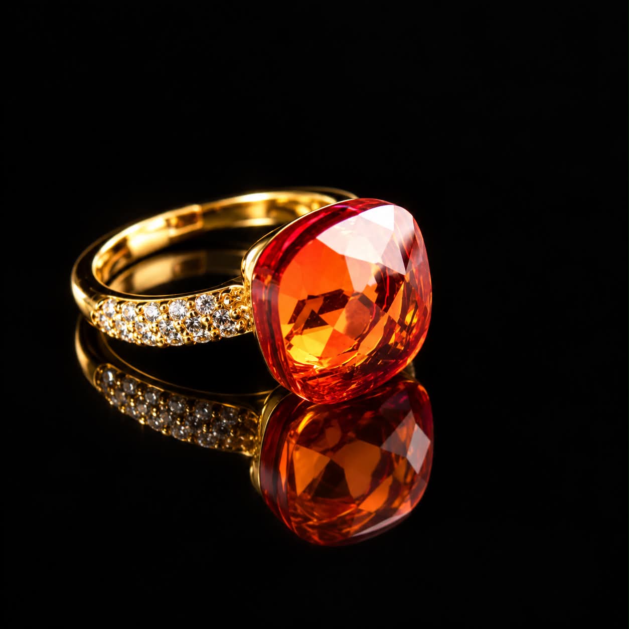 Ring in zilver geelgoud verguld model pomellato groot met roze champagnekleurige steen en cubic zirconia