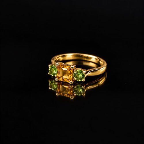 ring in geel goud gezet met citrien en peridoot