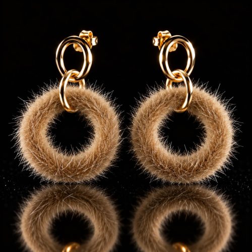 Oorringen Model Cirkel Fur goudkleurig met bruine pels cirkel