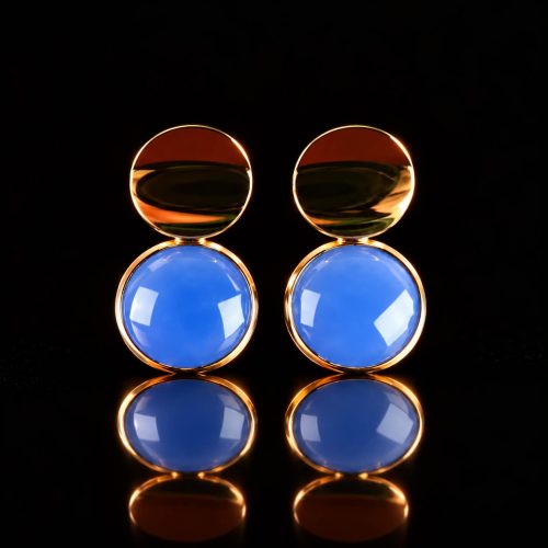 Oorringen Model 1 Round goudkleurig met blauwe opaque steen