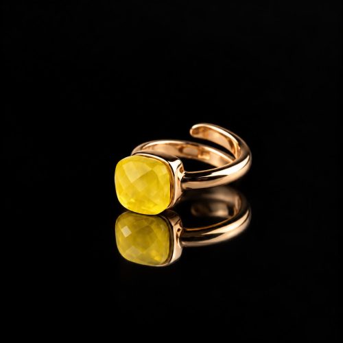 ring in zilver roze verguld model carré gele steen