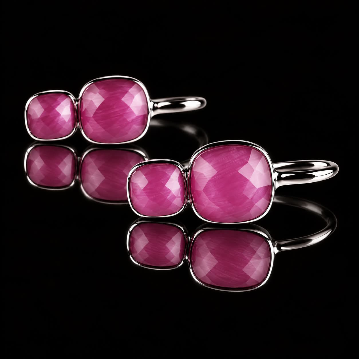 Zilveren oorringen oorbellen dubbele steen fushia roze