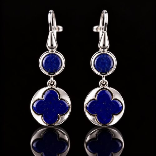 zilveren oorringen oorbellen Model Blossom blauwe steen