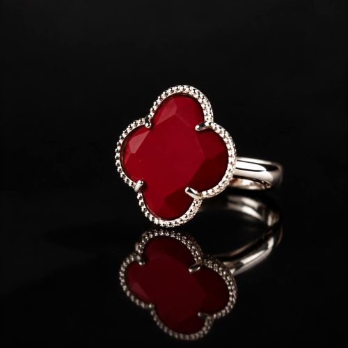 model Fiori ring in zilver koraalrood