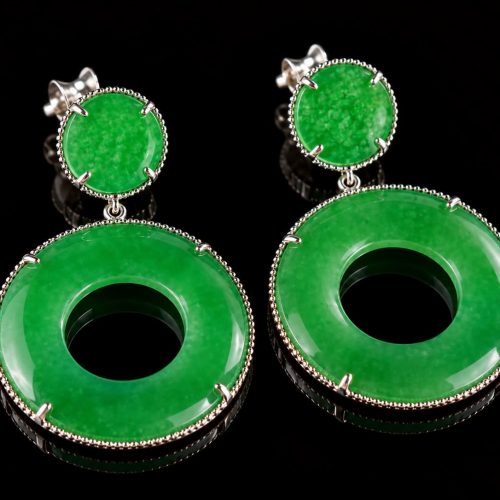 Zilveren oorbellen oorringen Model Modern Mix met ronde groene stenen