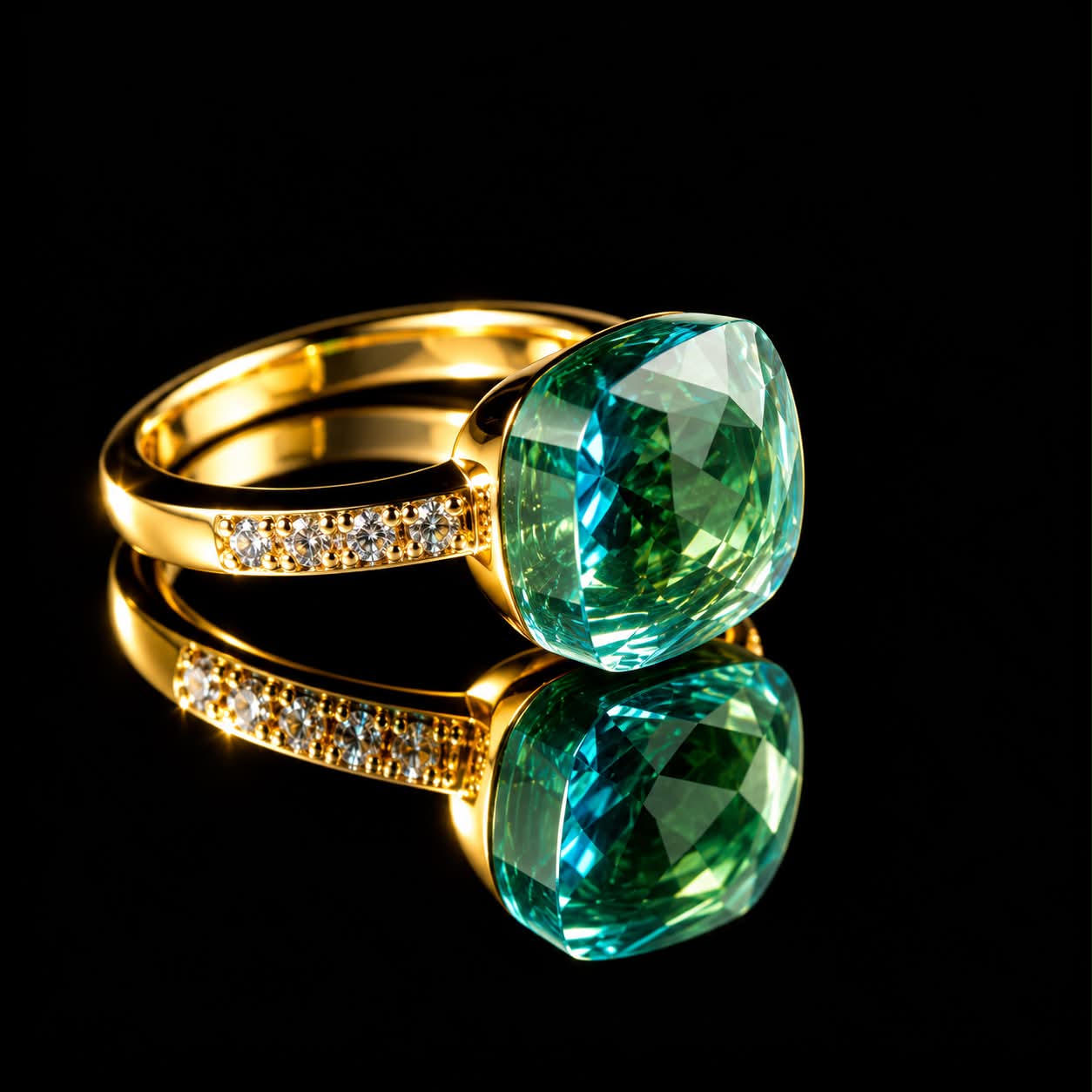 Zilveren ring geelgoud verguld model pomellato blauwe steen en cubic zirconia