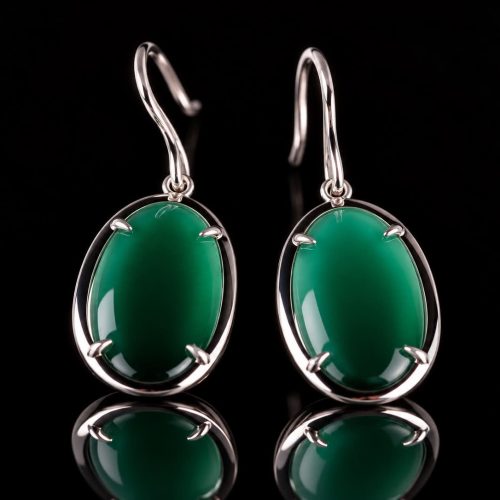 Zilveren oorringen oorbellen Model Oval groene stenen