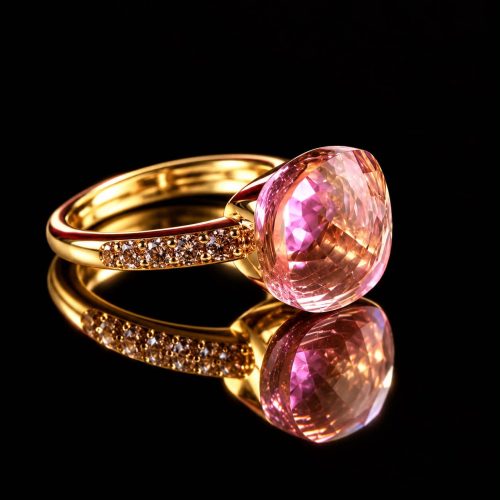 Ring in zilver geelgoud verguld model Pomellato met roze steen en cubic zirconia