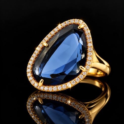 ring in zilver roze verguld model druppel gezet blauwe steen
