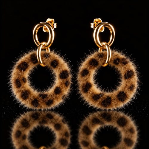 Oorringen Model Cirkel Fur goudkleurig met tijgerprint pels cirkel