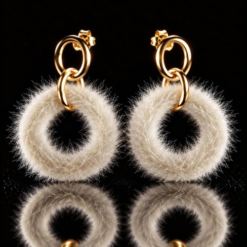 Oorringen Model Cirkel Fur goudkleurig met witte pels cirkel