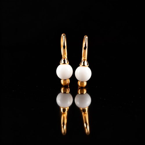 model Piccolo oorringen in zilver roze verguld cabochon wit