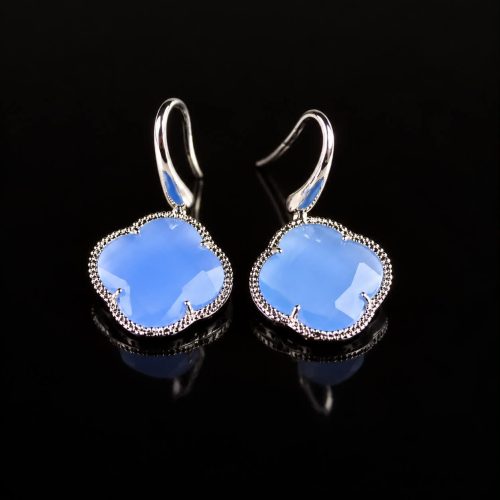 Zilveren oorringen oorbellen model Fiori klaver licht blauw