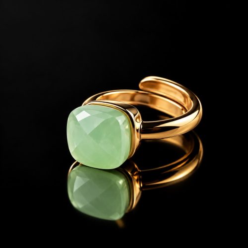 ring in zilver roze verguld model carré muntgroene steen