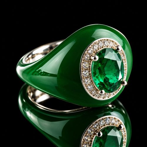 Ring in zilver met groene email en groene steen