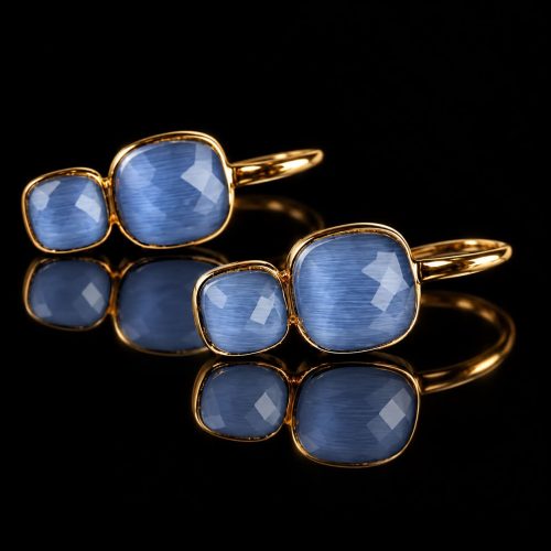 Zilveren oorringen oorbellen geelgoud verguld 2 stenen licht blauw