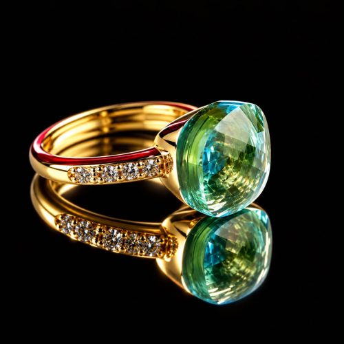 Ring in zilver geelgoud verguld model Pomellato met lichtblauwe steen en cubic zirconia