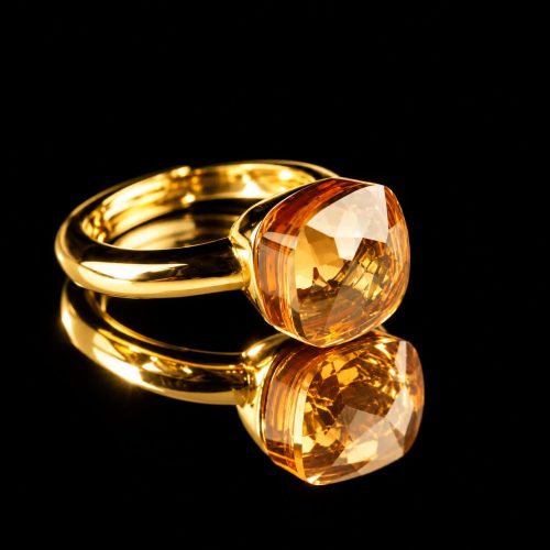Zilveren ring geelgoud verguld model pomellato roze champagnekleurige steen